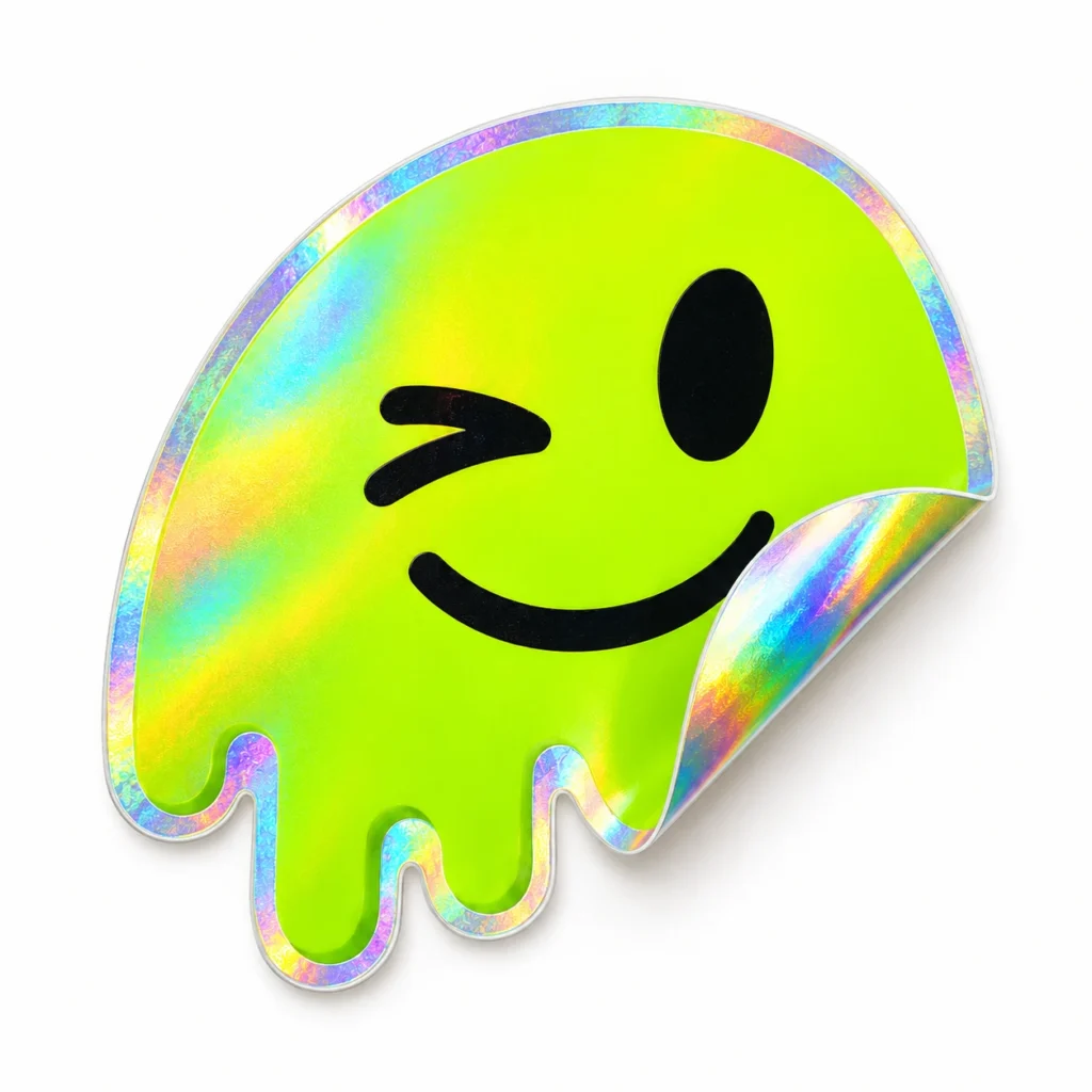 Sticker holográfico con la mascota de Sticker Glow